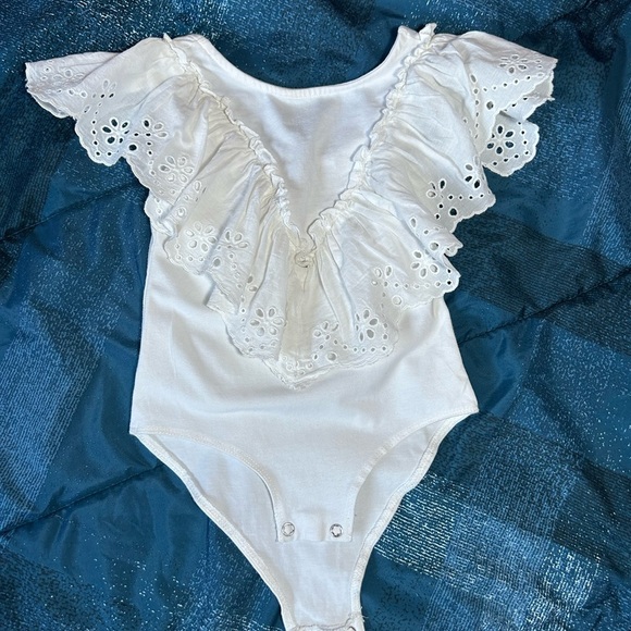 Zara Other - White Eyelet Ruffle Kids One Piece 3/6months infant (c)